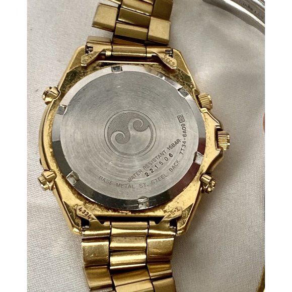 Vintage SEIKO FLIGHTMASTER Gold Black Chronograph Watch 7T34-6A09 NEW BATTERY - Picture 2 of 7